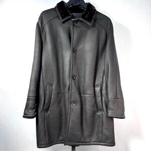 GALLOTTI Men's Black Leather Shearling Fur-Lined Coat Size EU54 USA44, Italy NWT